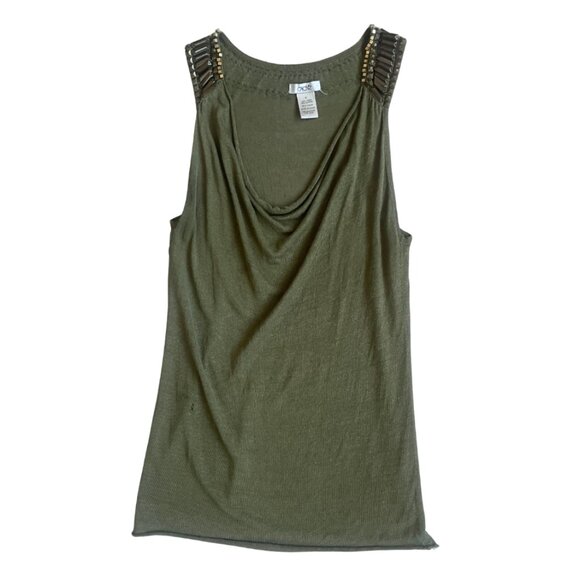 cache khaki flowy beaded scoop neck tank top size medium - Picture 1 of 8